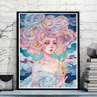 574-花宴少女9 50*65送外框（颜色备注） 数字油画diy手工填色客厅减压半面妆萧十一狼动漫卡通装饰油彩画