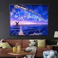 星空列车 40*50钉好2.5cm厚内框 DIY数字油画减压画人物动物卡通动漫填色画涂色油彩画手工装饰画