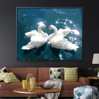 GX670天鹅恋 40*50钉好2.5cm厚内框 DIY数字油画减压画人物动物卡通动漫填色画涂色油彩画手工装饰画