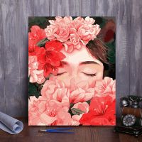 095-花与女孩 40*50cm不带内框 数字油画diy手工填色客厅减压半面妆萧十一狼动漫卡通装饰油彩画