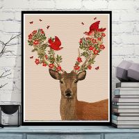 G044报喜鹿 40*50(礼品装)白条色外框 diy数字油画客厅花卉人物风景动漫人工手绘填色油彩装饰画