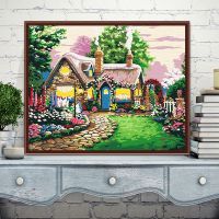 G169童话小屋 40*50(礼品装)金条色外框 diy数字油画客厅花卉人物风景动漫人工手绘填色油彩装饰画