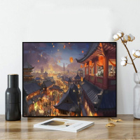 GT002 50*65绷好2.5cm厚内框 diy数字油画大鱼油彩画儿童手绘创意抽象蓝色鲸鱼装饰画清新天空