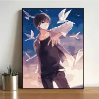 GT004 60*75内框+黑/白/金/白金外框 diy数字油画大鱼油彩画儿童手绘创意抽象蓝色鲸鱼装饰画清新天空