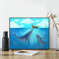 GT008 40*50绷好1.6cm厚内框 diy数字油画大鱼油彩画儿童手绘创意抽象蓝色鲸鱼装饰画清新天空