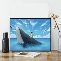 GT012 40*50绷好2.5cm厚内框 diy数字油画大鱼油彩画儿童手绘创意抽象蓝色鲸鱼装饰画清新天空