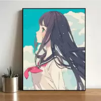 GT021云端少女 40*50绷好1.6cm厚内框 diy数字油画大鱼油彩画儿童手绘创意抽象蓝色鲸鱼装饰画清新天空