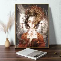 GT056半面妆 50*65内框+黑/白/金/白金外框 diy数字油画大鱼油彩画儿童手绘创意抽象蓝色鲸鱼装饰画清新天空