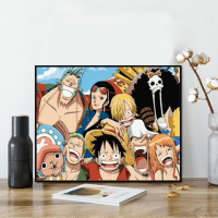 GX2292草帽路飞7 70*90cm画布颜料画笔(不带框) diy数字油画大鱼油彩画儿童手绘创意抽象蓝色鲸鱼装饰画清新