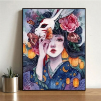 GX2315花宴少女1 50*65内框+黑/白/金/白金外框 diy数字油画大鱼油彩画儿童手绘创意抽象蓝色鲸鱼装饰画清新