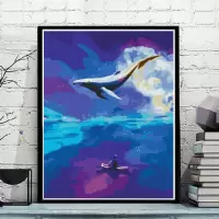GX2370鲸鱼2 40*50内框+黑/白/金/白金外框 diy数字油画大鱼油彩画儿童手绘创意抽象蓝色鲸鱼装饰画清新天空