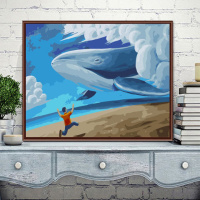 GX2371鲸鱼3 60*75内框+黑/白/金/白金外框 diy数字油画大鱼油彩画儿童手绘创意抽象蓝色鲸鱼装饰画清新天空