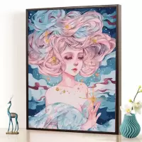 GX2433HYSN2 50*65内框+黑/白/金/白金外框 diy数字油画大鱼油彩画儿童手绘创意抽象蓝色鲸鱼装饰画清新