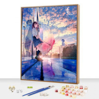 GX2467两个世界 50*65绷好2.5cm厚内框 diy数字油画大鱼油彩画儿童手绘创意抽象蓝色鲸鱼装饰画清新天空