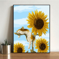 GX2536猫咪向日葵 40*50绷好1.6cm厚内框 diy数字油画大鱼油彩画儿童手绘创意抽象蓝色鲸鱼装饰画清新天空