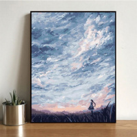 GX2558 60*75绷好2.5cm厚内框 diy数字油画大鱼油彩画儿童手绘创意抽象蓝色鲸鱼装饰画清新天空