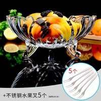 三角果盘+5个水果叉 欧式创意三角干果盘无铅玻璃果盘果斗家用客厅茶几果盘糖果盘