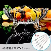 三角果盘+5个水果叉 欧式创意三角干果盘无铅玻璃果盘果斗家用客厅茶几果盘糖果盘