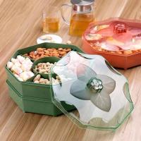 加厚:北欧绿(双层) 客厅干果盒分格带盖婚庆喜糖盒水果盘茶几瓜子零食功能大容量果盒