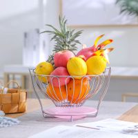 圆形-粉色添喜 创意水果篮客厅果盘沥水篮水果收纳篮摇摆不锈钢色糖果盘子简约式
