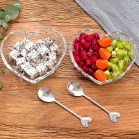 爱心盘透明2只+送勺子2只 欧式创意玻璃爱心形状小吃盘水果盘沙拉瓜子盘玫瑰花情侣盘女友