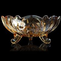 琥珀色果盘 欧式创意三角干果盘无铅玻璃果盘果斗家用客厅茶几果盘糖果盘