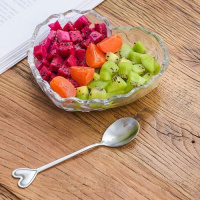 透明爱心盘1只+勺子1只 欧式创意玻璃爱心形状小吃盘水果盘沙拉瓜子盘玫瑰花情侣盘女友