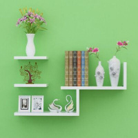 升级款四件套白色 免打孔无痕钉安装 创意墙上置物架壁挂隔板现代简易墙上书架墙壁式装饰架简约免打孔
