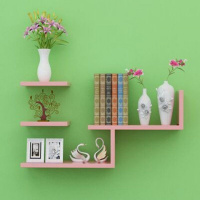 升级款四件套粉色 电钻墙上打孔安装 创意墙上置物架壁挂隔板现代简易墙上书架墙壁式装饰架简约免打孔