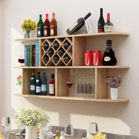 浅胡桃1.4米8格送两个酒杯架 创意红酒柜圆角吊柜餐厅墙壁装饰架墙上酒架简约现代实木格子