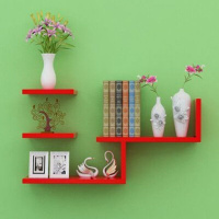 特价款L四件套红色 免打孔无痕钉安装 创意墙上置物架壁挂隔板现代简易墙上书架墙壁式装饰架简约免打孔