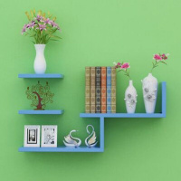 特价款L四件套蓝色 免打孔无痕钉安装 创意墙上置物架壁挂隔板现代简易墙上书架墙壁式装饰架简约免打孔