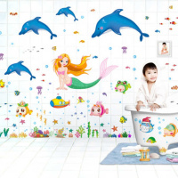 套装(美人鱼+海豚+新款鱼) / 多款海底动物鱼儿童房卧室幼儿园墙壁装饰自粘墙贴纸贴画身高贴纸