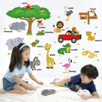 英文动物鹦鹉9084 卡通墙贴乘法口诀表儿童墙壁贴纸客厅可移除玻璃墙贴贴膜壁贴