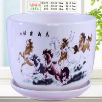 XT79022马到成功 中等 花盆陶瓷加厚特大号带托盘绿萝吊兰室内多肉创意绿植简约花盘清仓