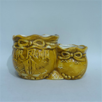 一帆风顺 含托盘 [双口陶瓷花盆不含植物单独的盆]发财树苗多肉花盆彩绘陶瓷花盆