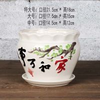 家和万事兴 大号 陶瓷花盆个性特大创意多肉室内简约清仓绿萝塑料盆花缸带托盘特价