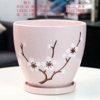 AV90单个 大 特大号陶瓷花盆中国古典孔雀蓝珍珠釉简约绿萝绿植盆栽种树盆包