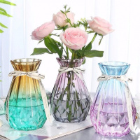小钻石三件套[蓝紫+红灰+黄绿] 大号玻璃花瓶透明富贵竹风信子百合客厅插花创意加厚花盆器皿家用
