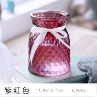 紫红色 玻璃花瓶欧式彩色水培富贵竹绿萝玫瑰百合插花瓶客厅台面干花装饰