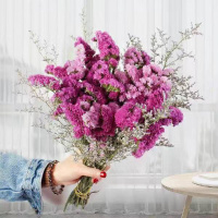 玫红+粉色+情人草 一大束25支含[玻璃]花瓶 云南满天星干花花束客厅摆件勿忘我组合含瓶干花客厅真花插花摆设