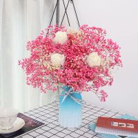 粉白色满天星加香皂花带花瓶 干花ins网红小花束 带花瓶真花客厅摆设装饰风干永生花摆件