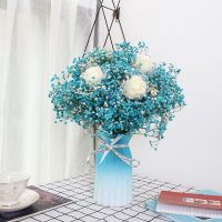 蓝白色满天星加香皂花带花瓶 干花ins网红小花束 带花瓶真花客厅摆设装饰风干永生花摆件