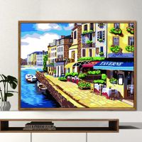 176滨海小镇 40*50送黑/白/金相框(礼盒装) 画画diy数字油画 自绘填色画减压手工手绘填充画数字油彩画装饰画