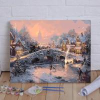 冬雪山村 40*50厚框 diy数字油画客厅风景花卉动漫人物定制手绘填色装饰画 温莎城堡