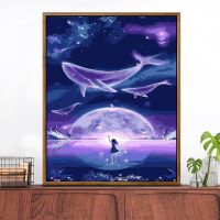 梦幻蓝鲸 40*50送黑/白/金相框(礼盒装) 画画diy数字油画 自绘填色画减压手工手绘填充画数字油彩画装饰画