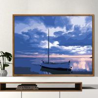 扬帆启航 50*65钉好2.5cm厚内框 数字油画diy自绘填色画减压画手工油彩风景画客厅简约装饰画