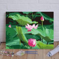 215-荷花 50*65送外框(颜色备注) 数字油画手绘江南山水成人diy减压风景中国风国画古镇油彩涂色画