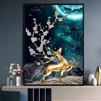 586月下麋鹿 50*65绷好内框2.5cm厚 数字油画手绘江南山水成人diy减压风景中国风国画古镇油彩涂色画