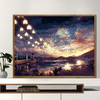 烟火季节 40*50带2.5cm加厚内框+画架 画画diy数字油画 自绘填色画减压手工手绘填充画数字油彩画装饰画